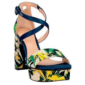 Stuart Weitzman deep jade platform sandal heels